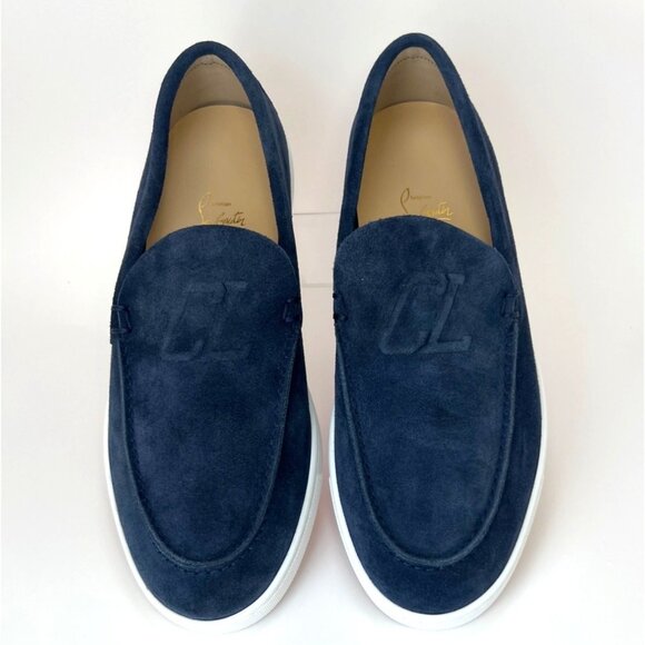 Christian Louboutin Varsiboat Men Shoes Nubuck leather Marine Blue Size 44 US11 - Picture 2 of 13